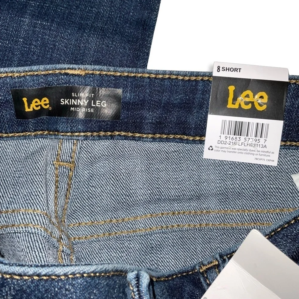 Lee Slim Fit‎ Skinny Mid Rise Jeans Womens 8 Short Blue Preppy Stretch Denim NWT